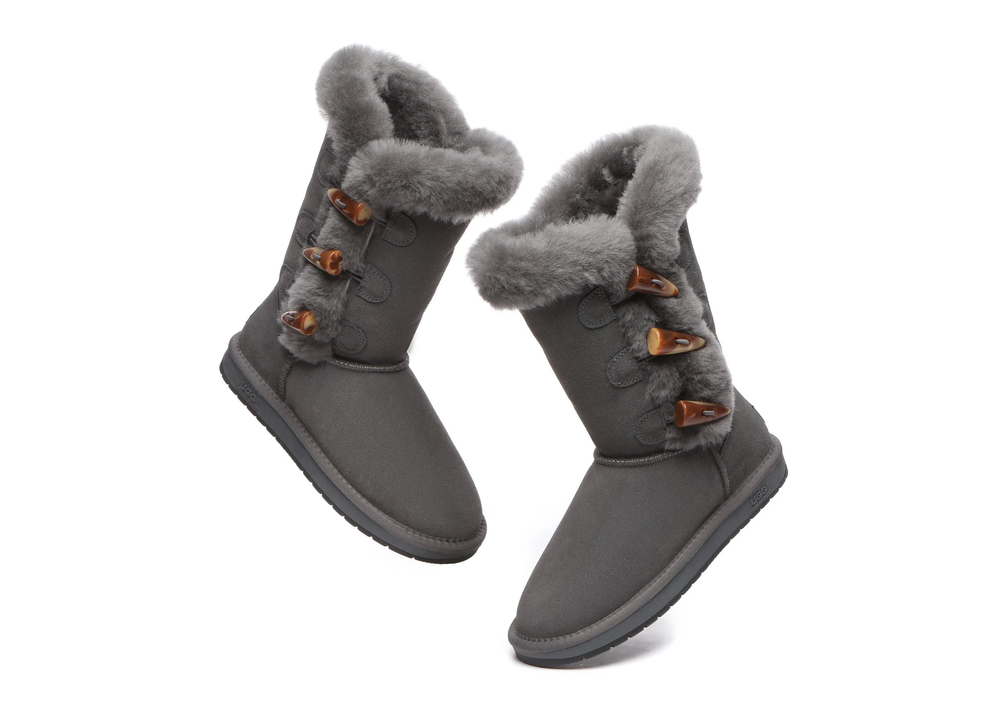 AUSTRALIAN SHEPHERD® UGG Boots Women Sheepskin Wool Horn Toggle Closure Tall Tamari