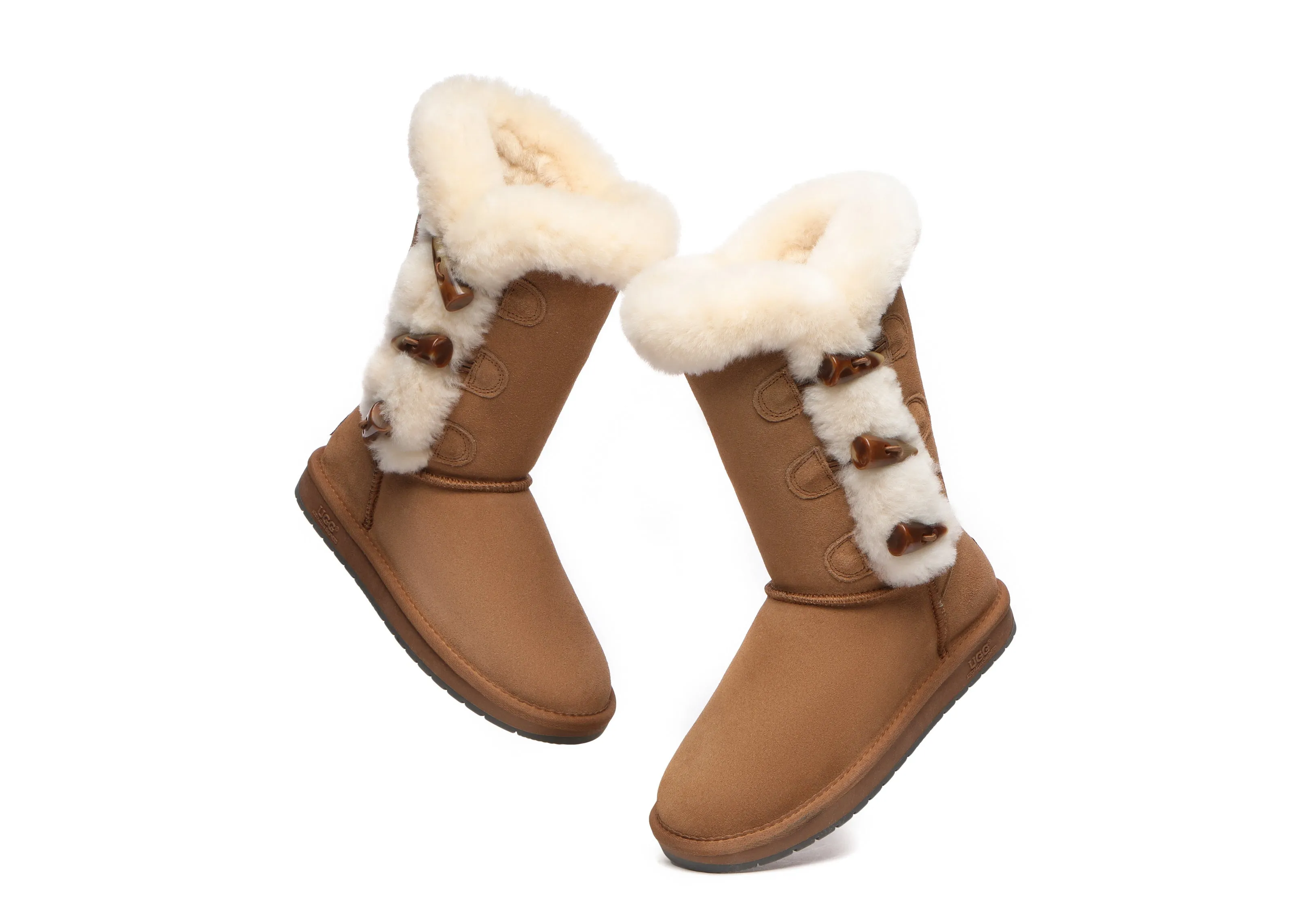 AUSTRALIAN SHEPHERD® UGG Boots Women Sheepskin Wool Horn Toggle Closure Tall Tamari