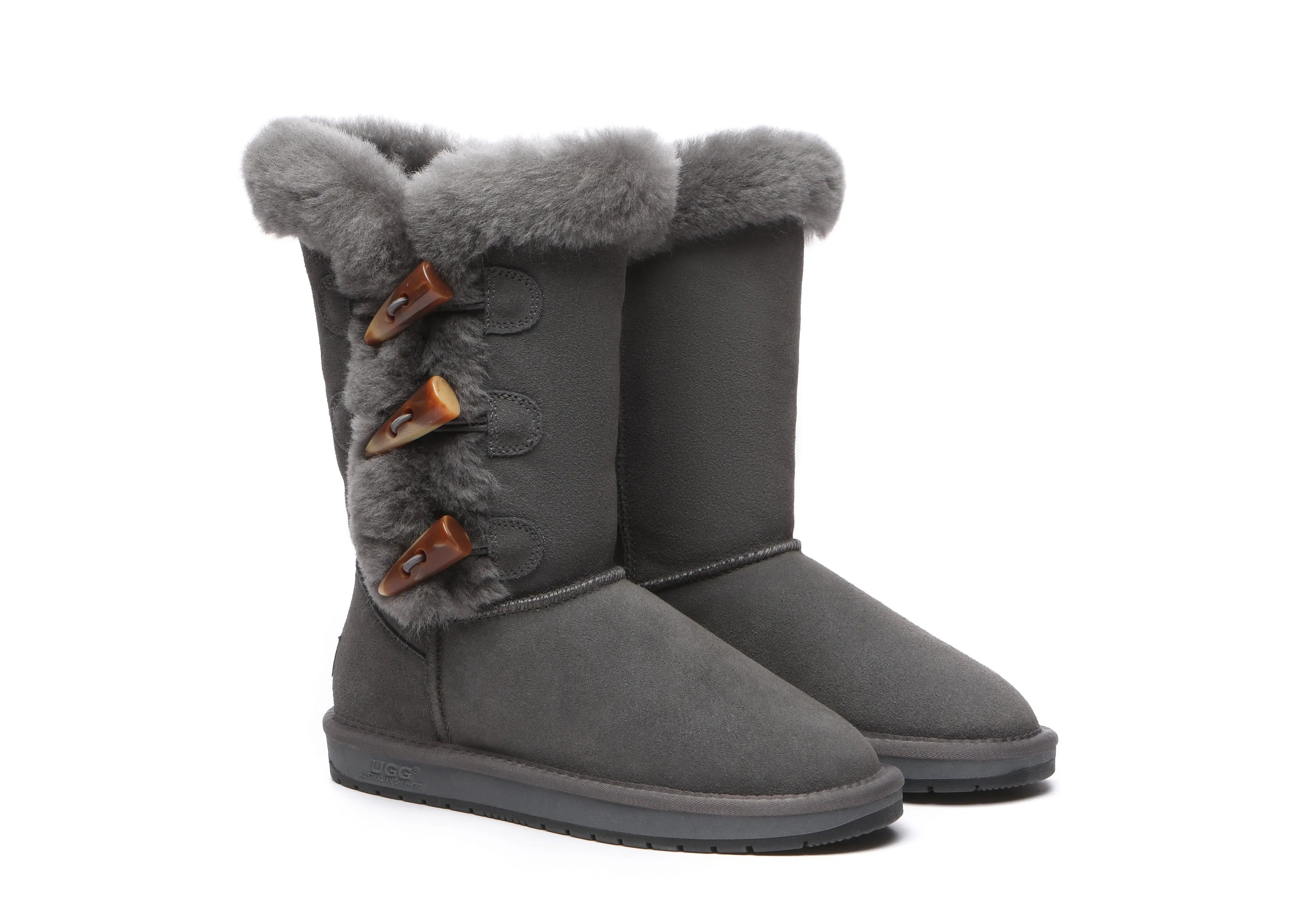 AUSTRALIAN SHEPHERD® UGG Boots Women Sheepskin Wool Horn Toggle Closure Tall Tamari