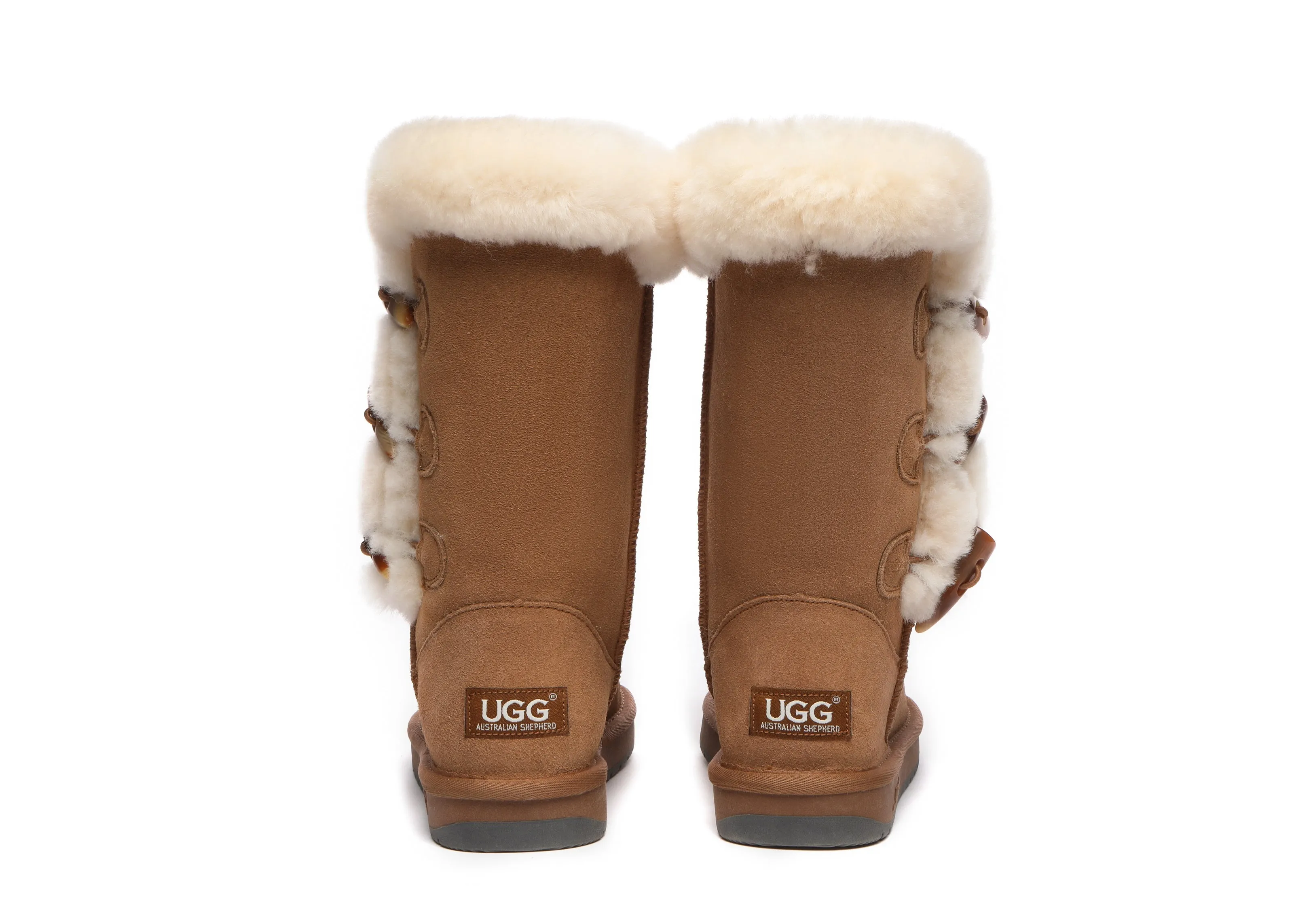 AUSTRALIAN SHEPHERD® UGG Boots Women Sheepskin Wool Horn Toggle Closure Tall Tamari