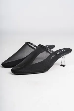 Bette mesh mule kitten heel black