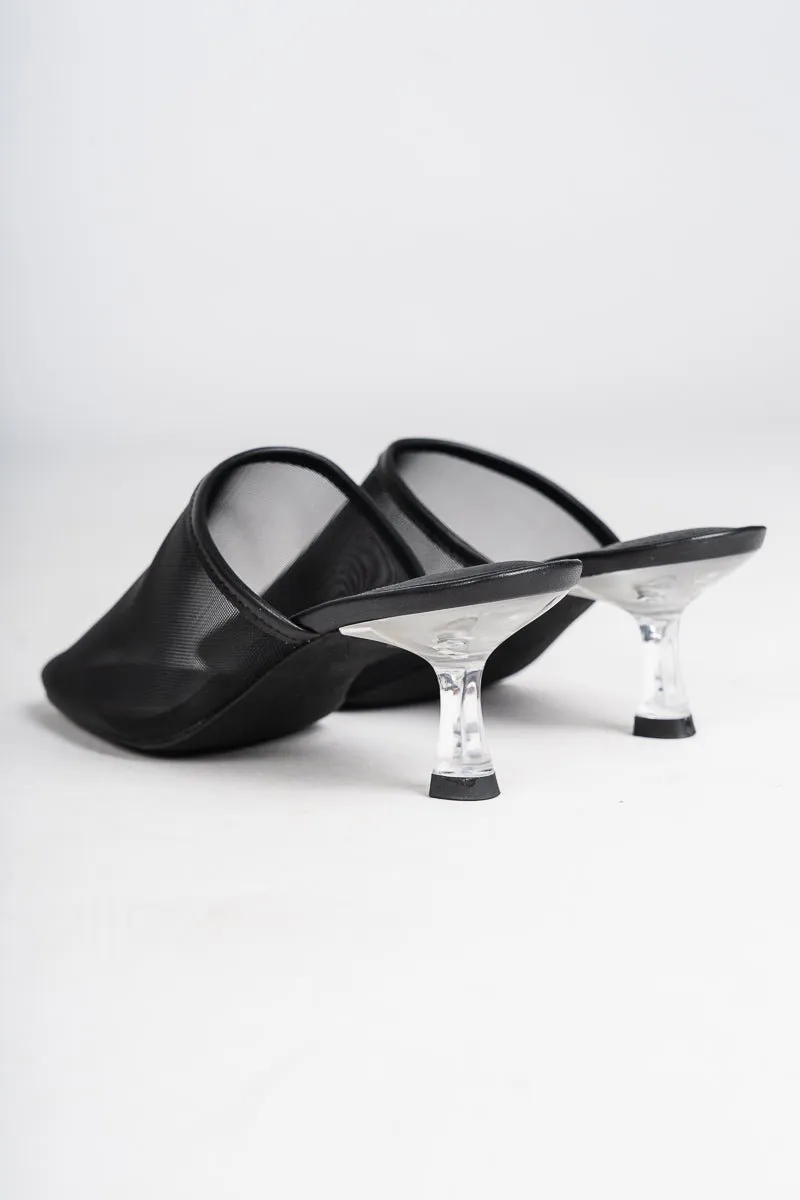 Bette mesh mule kitten heel black