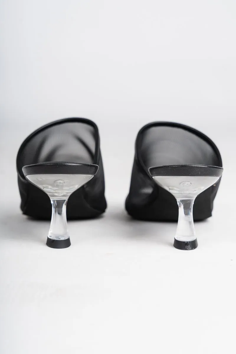 Bette mesh mule kitten heel black