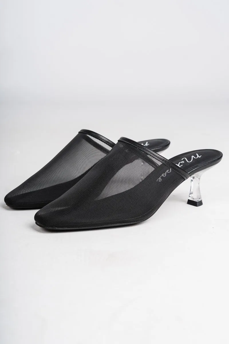 Bette mesh mule kitten heel black