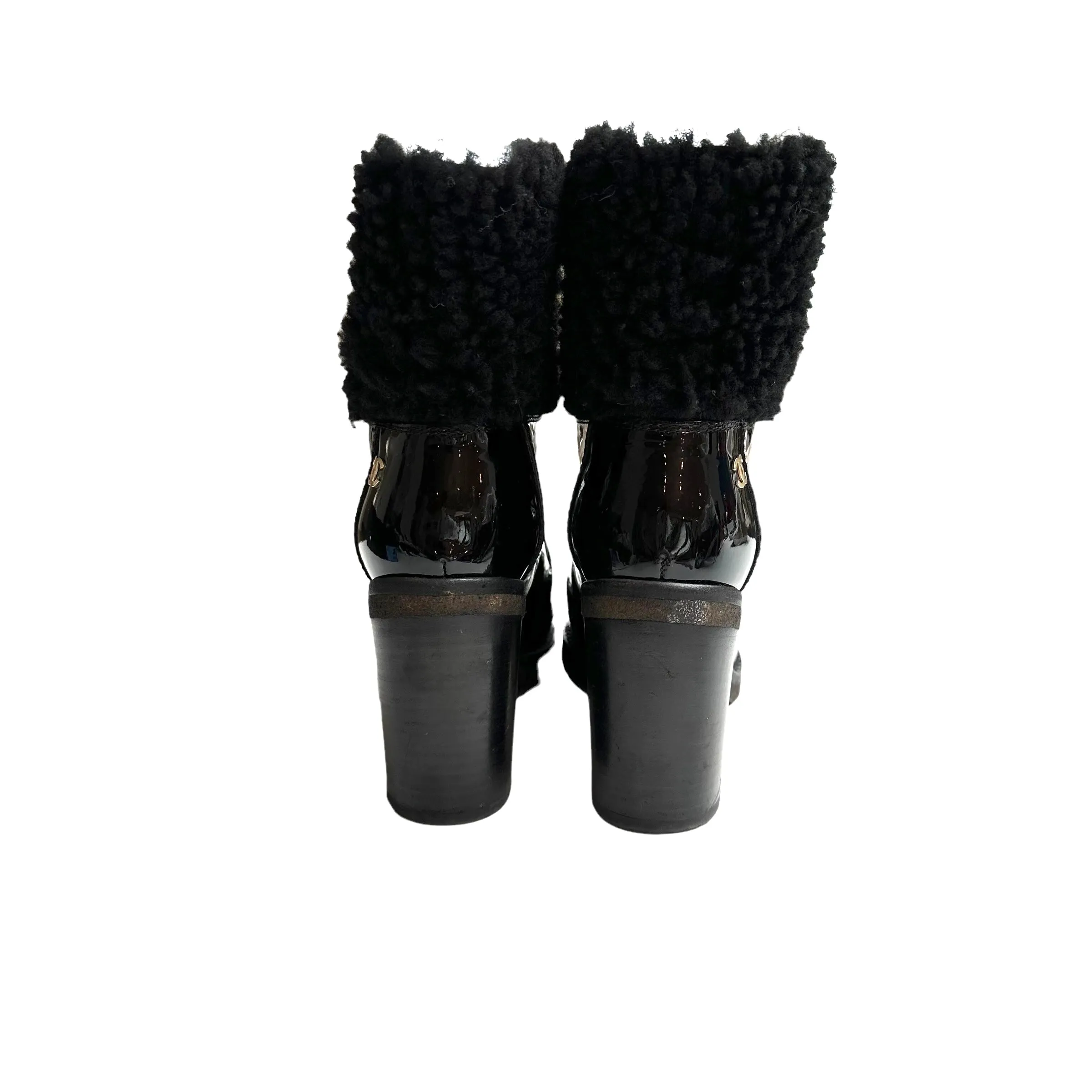 Black Patent Leather & Shearling Boots - 7