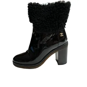 Black Patent Leather & Shearling Boots - 7