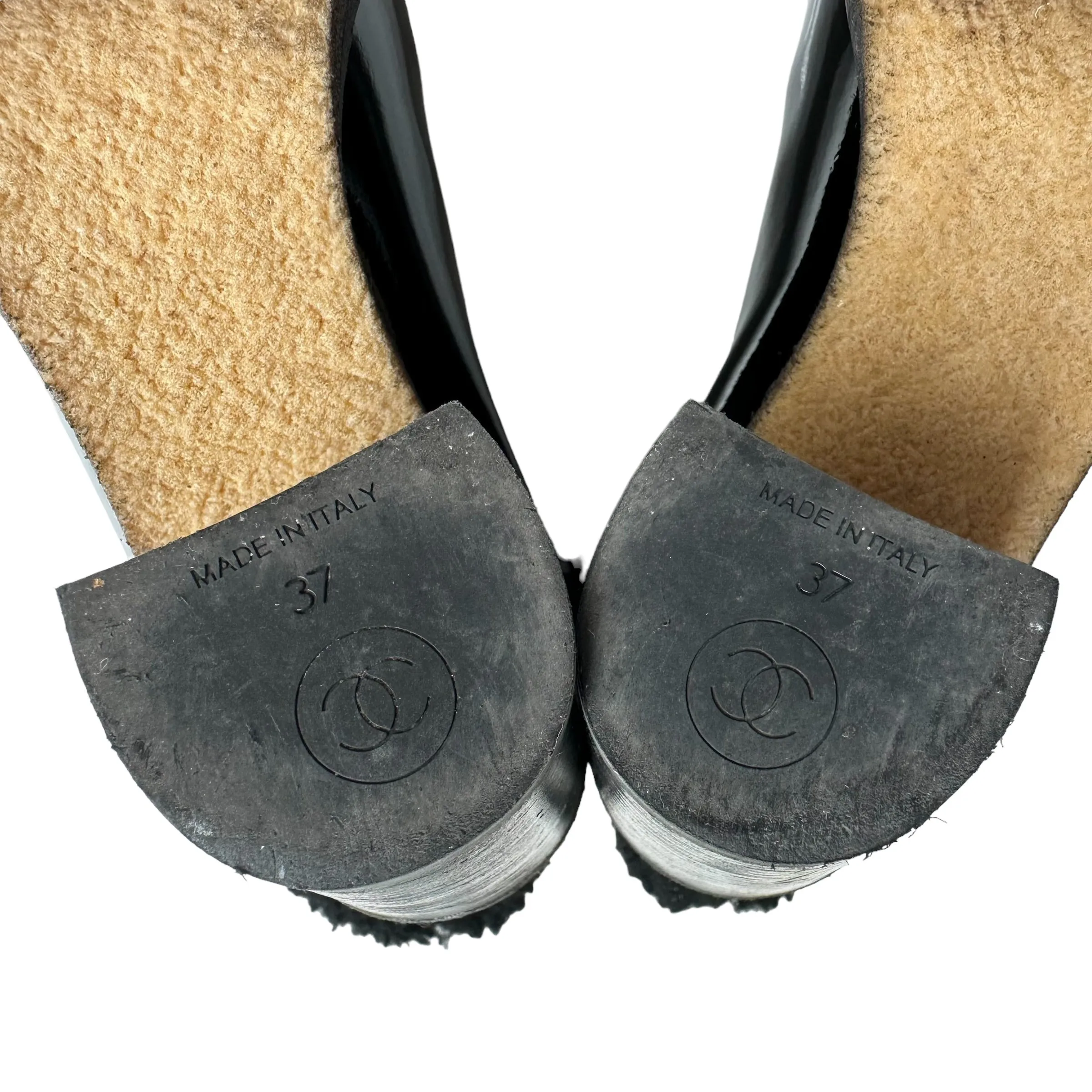 Black Patent Leather & Shearling Boots - 7