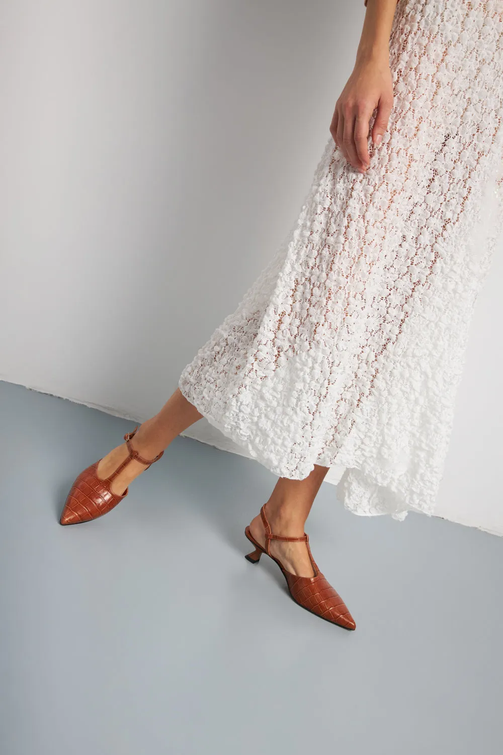Camila Pumps in Caramel croc-effect Leather