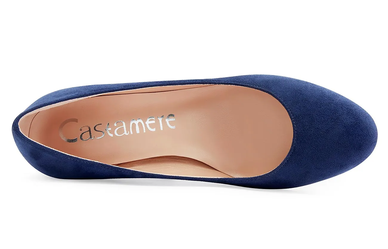 CASTAMERE Womens Chunky Block Heels Round-Toe Slip-on Mid-Heel Basic Pumps 5CM Heels
