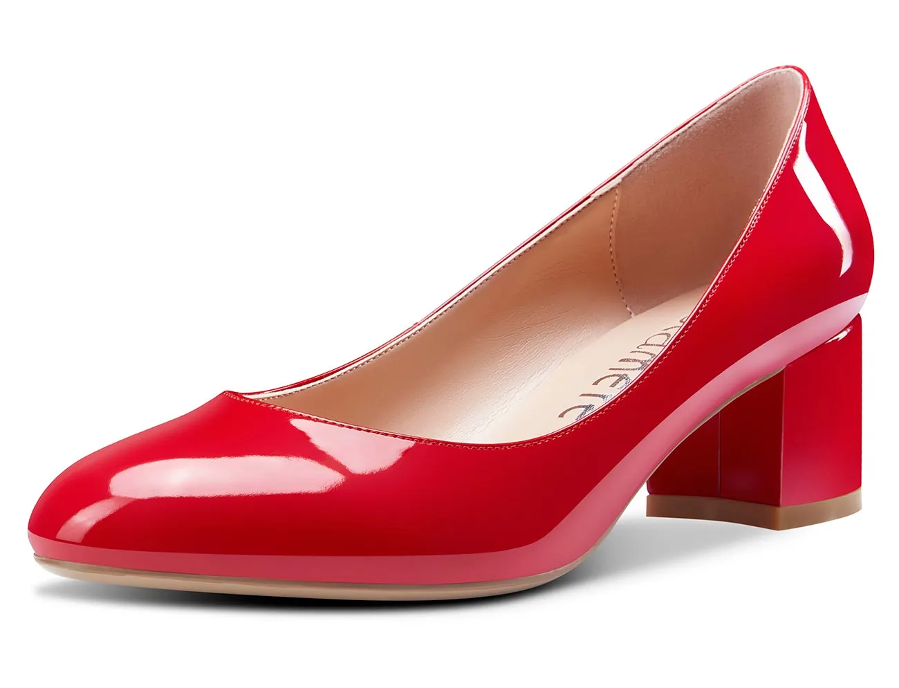 CASTAMERE Womens Chunky Block Heels Round-Toe Slip-on Mid-Heel Basic Pumps 5CM Heels
