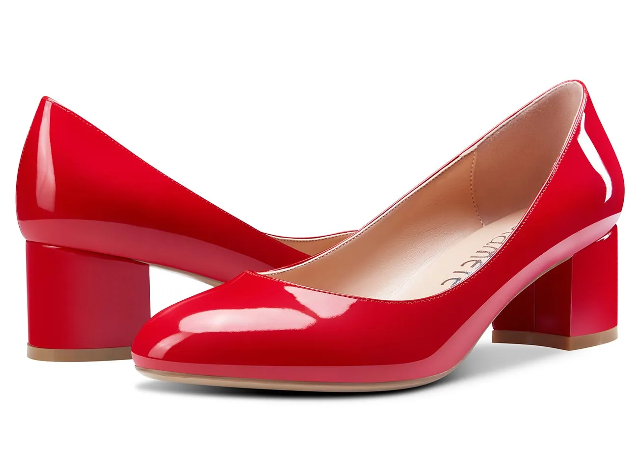 CASTAMERE Womens Chunky Block Heels Round-Toe Slip-on Mid-Heel Basic Pumps 5CM Heels
