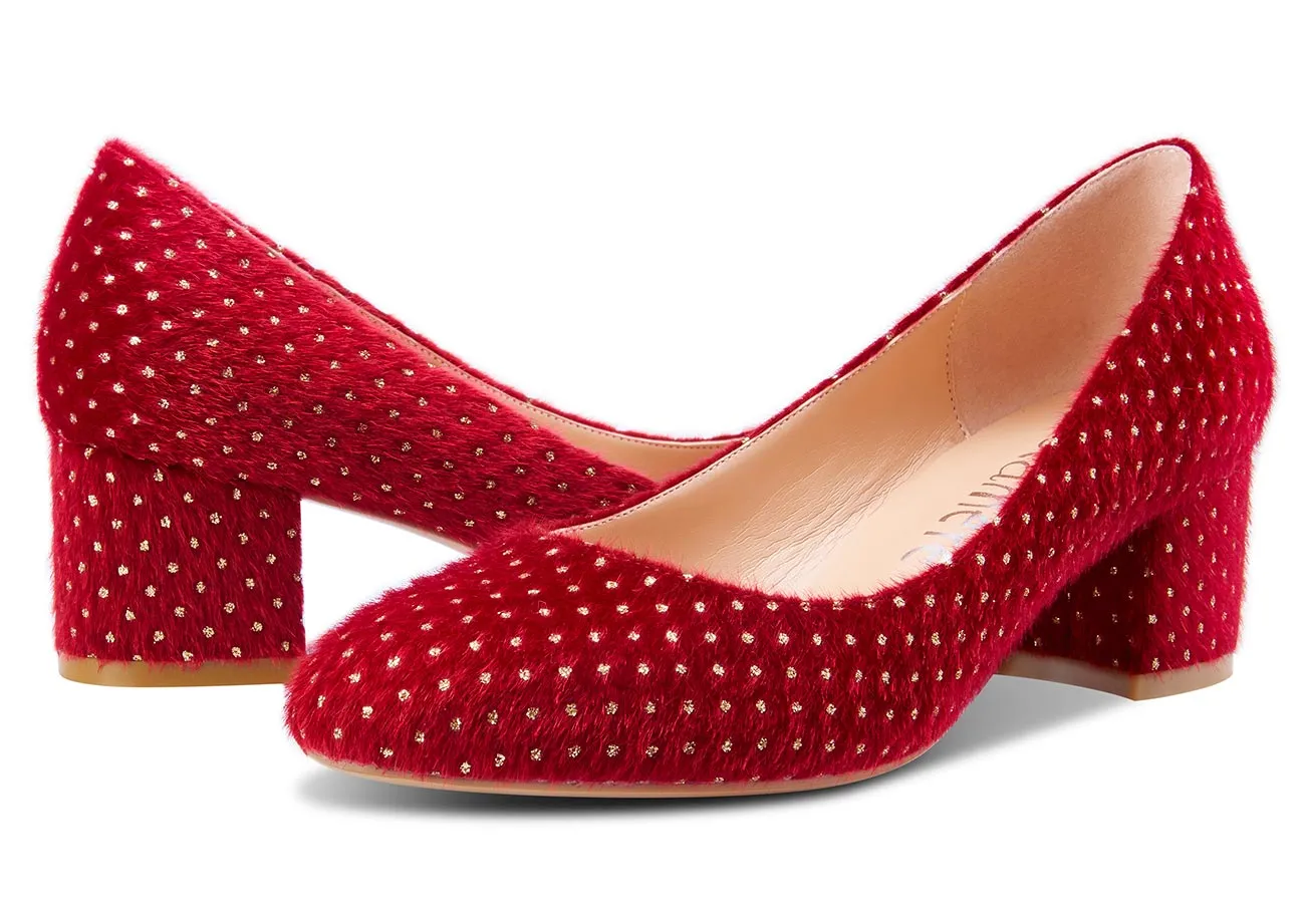 CASTAMERE Womens Chunky Block Heels Round-Toe Slip-on Mid-Heel Basic Pumps 5CM Heels