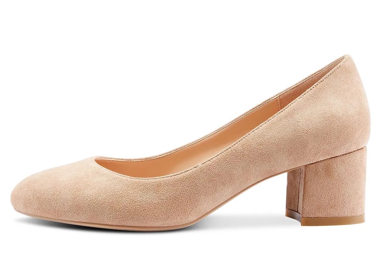 CASTAMERE Womens Chunky Block Heels Round-Toe Slip-on Mid-Heel Basic Pumps 5CM Heels