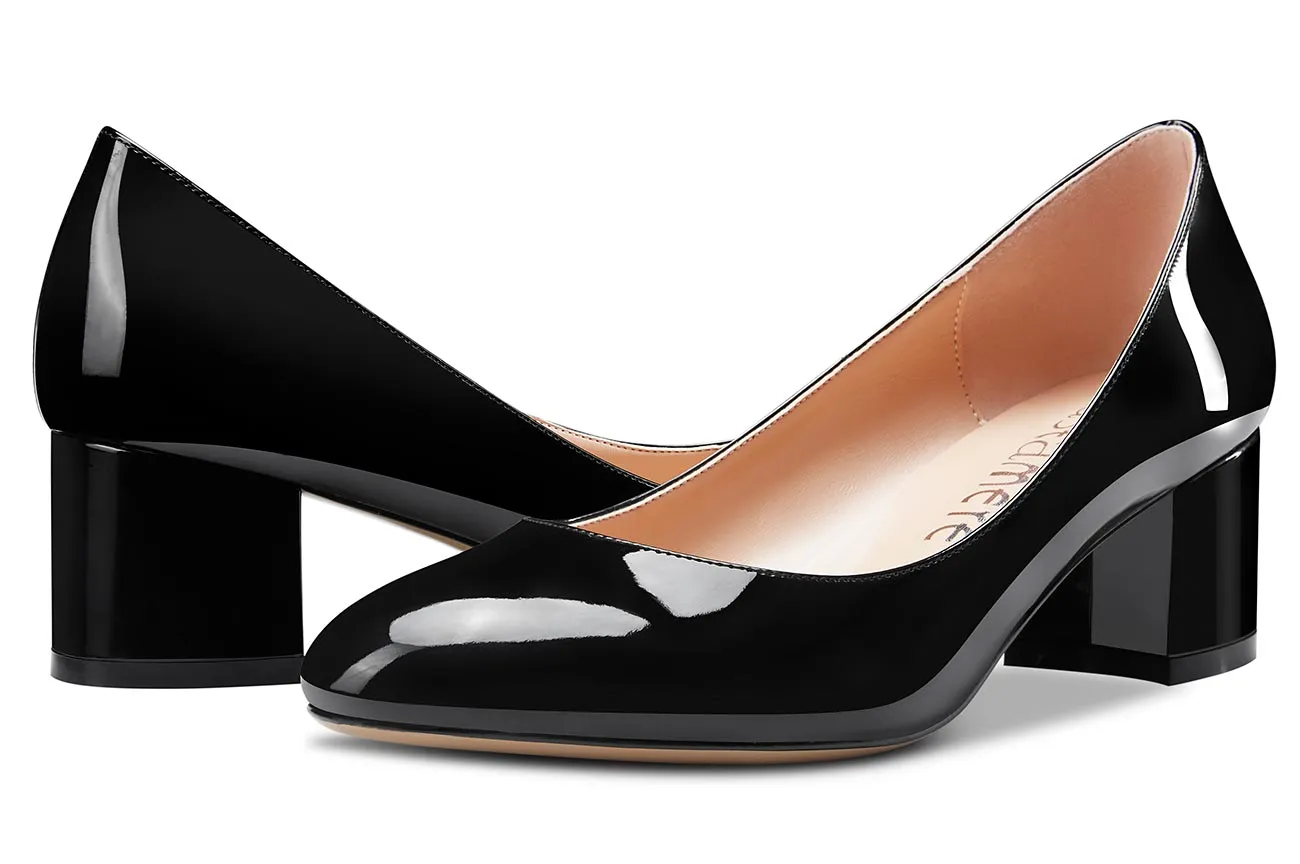 CASTAMERE Womens Chunky Block Heels Round-Toe Slip-on Mid-Heel Basic Pumps 5CM Heels