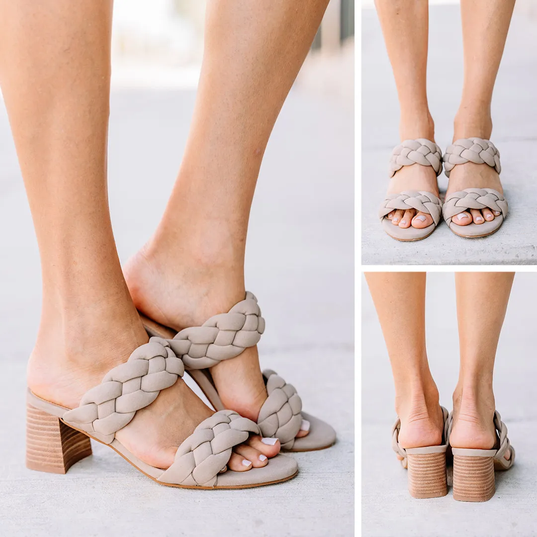 Catch Your Eye Taupe Brown Braided Heels
