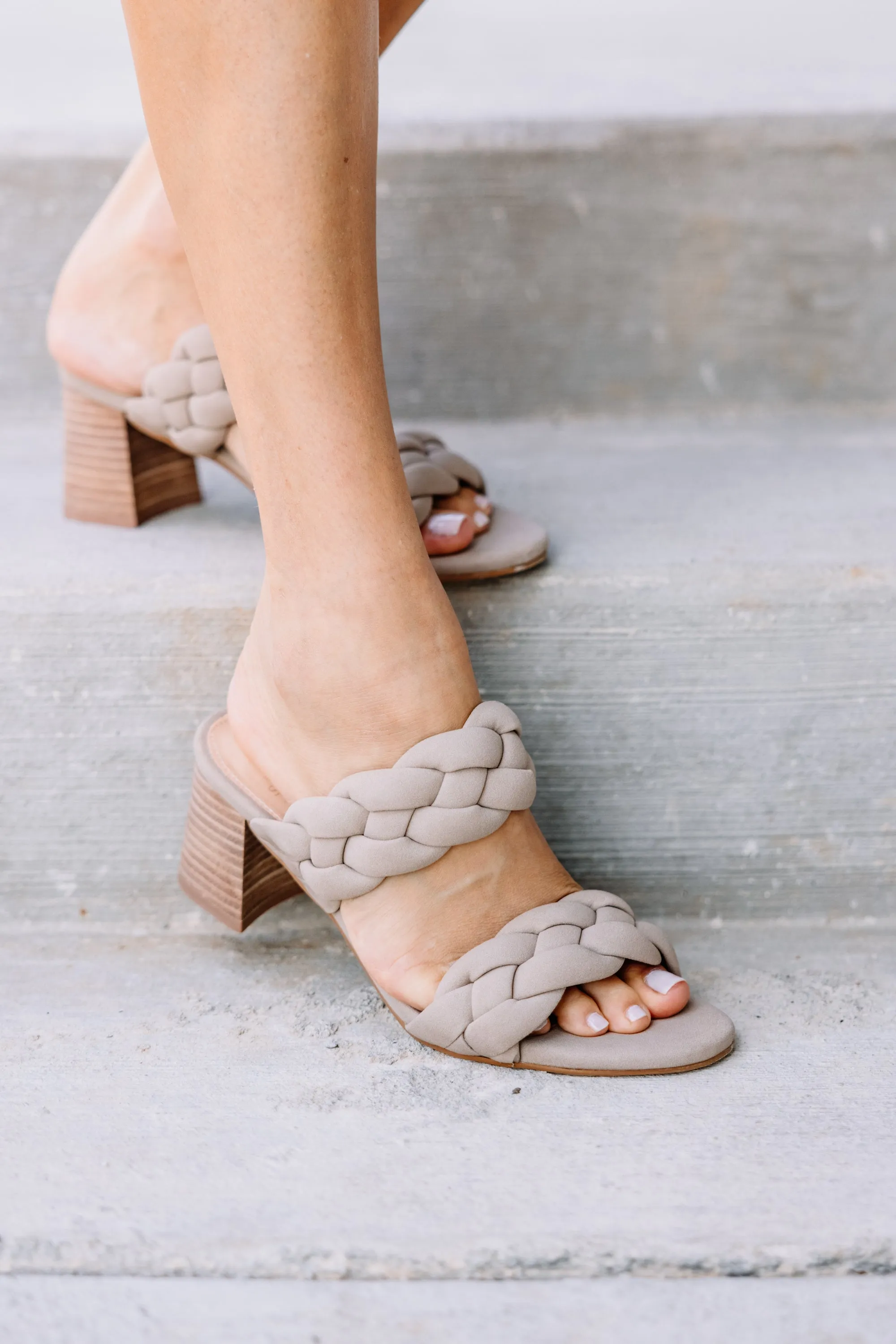 Catch Your Eye Taupe Brown Braided Heels