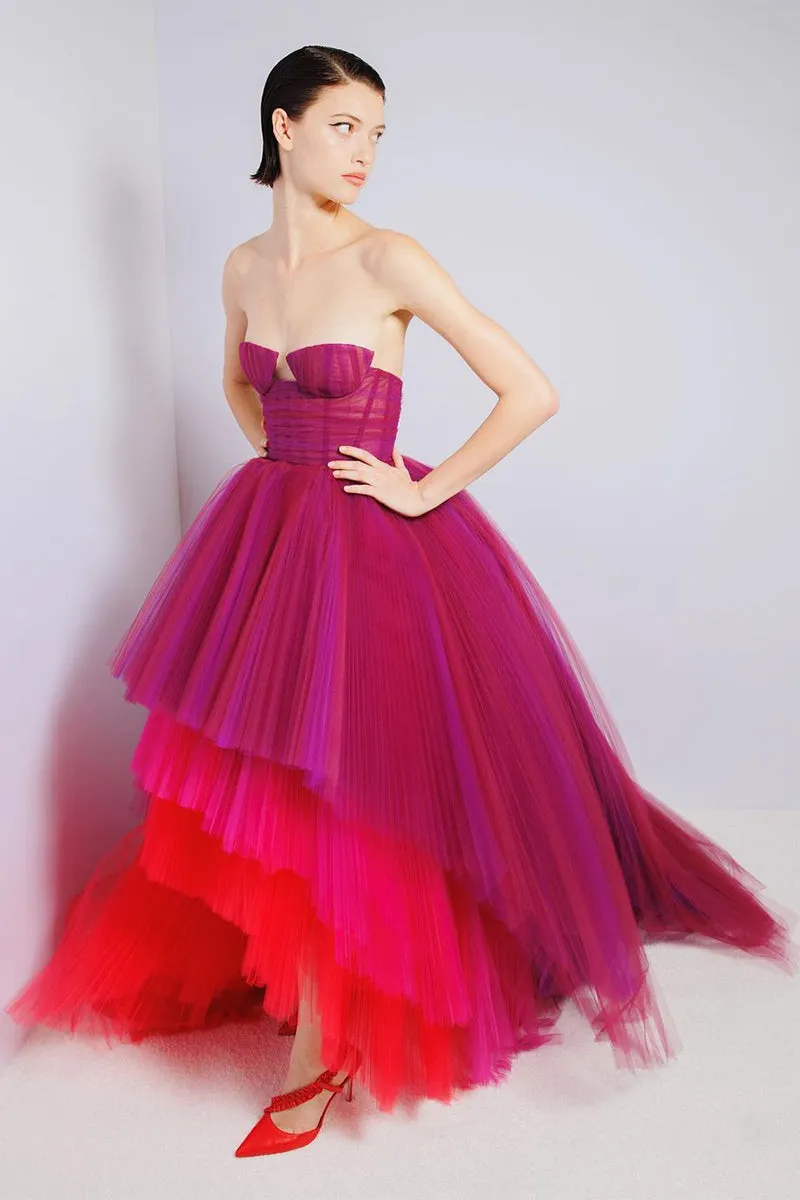 Celebration Time Asymmetrical Trendy Strapless Maxi Dress