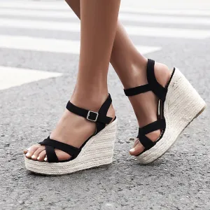Cross-strap Wedge Sandals