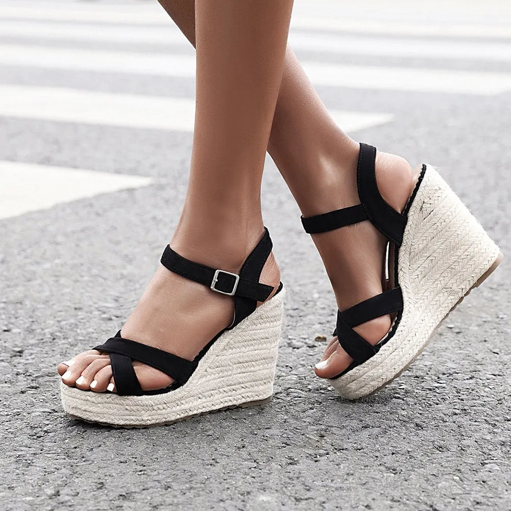 Cross-strap Wedge Sandals