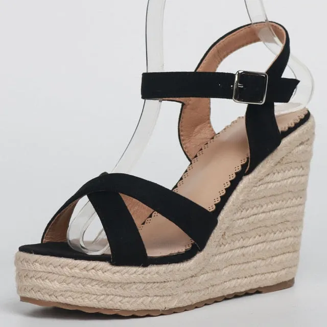 Cross-strap Wedge Sandals