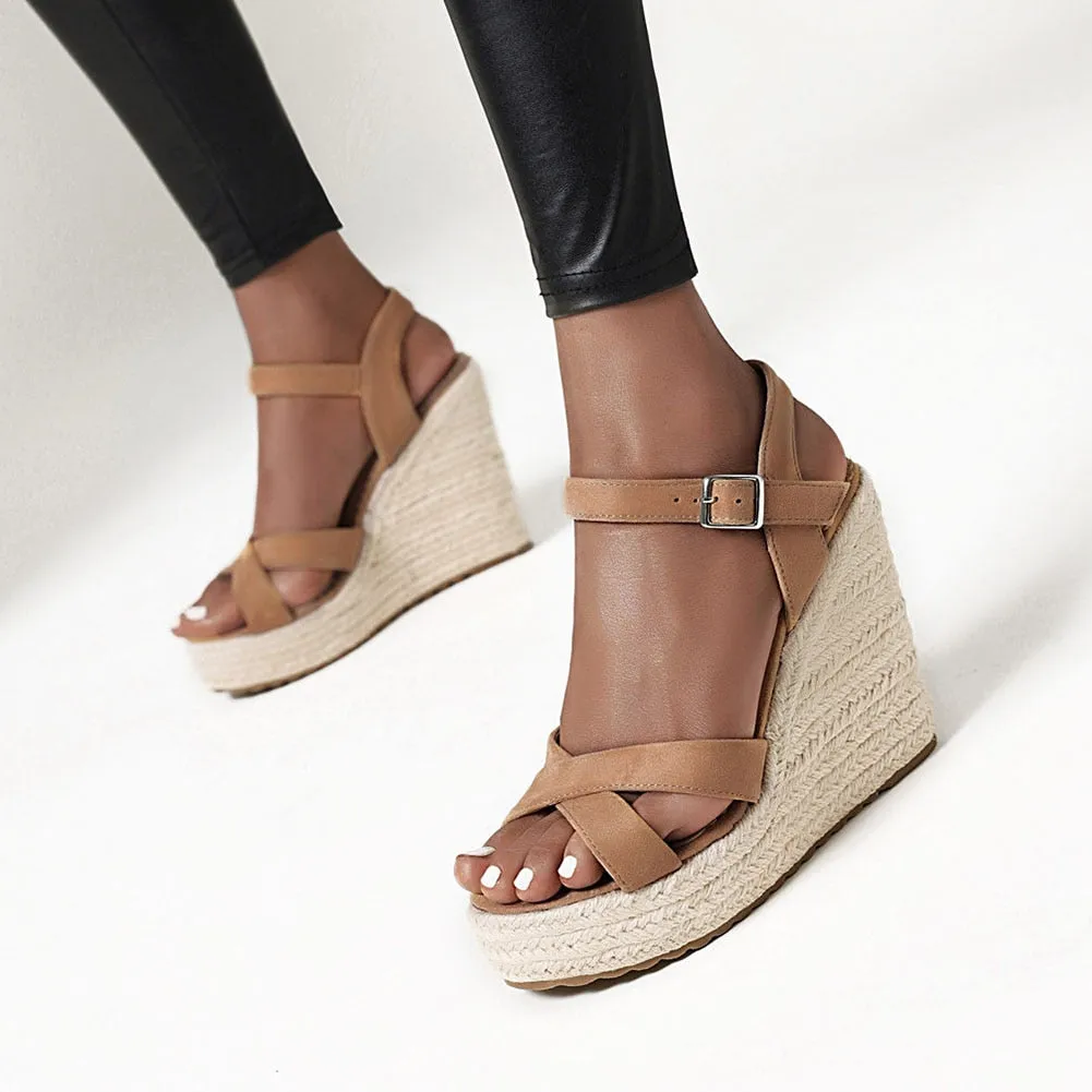 Cross-strap Wedge Sandals