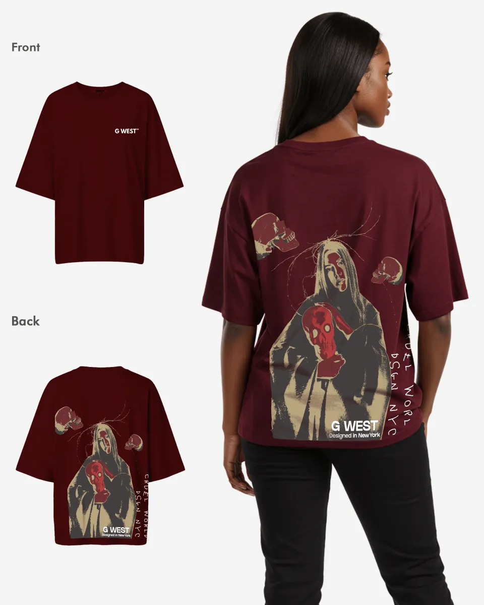 G West Oversized Red Skull Tee - Women