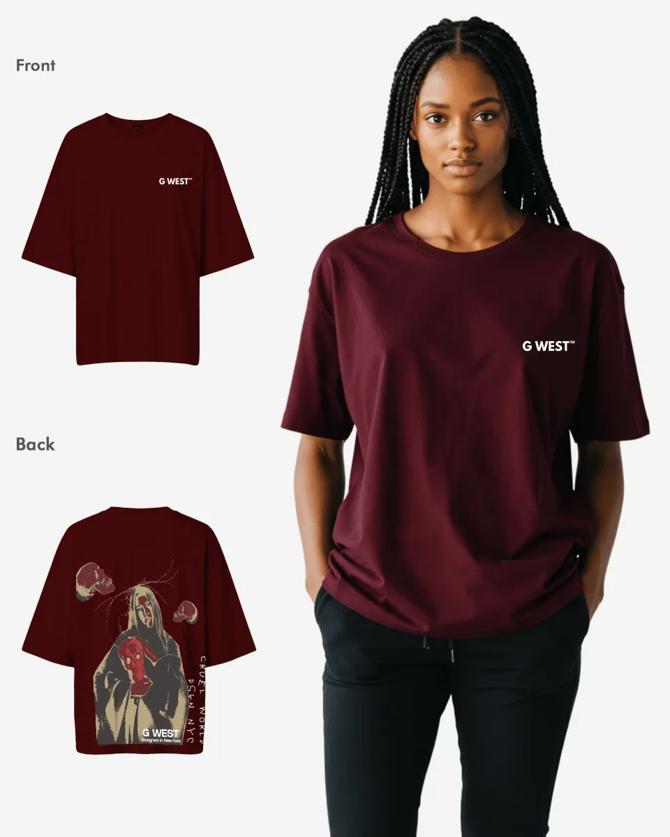 G West Oversized Red Skull Tee - Women