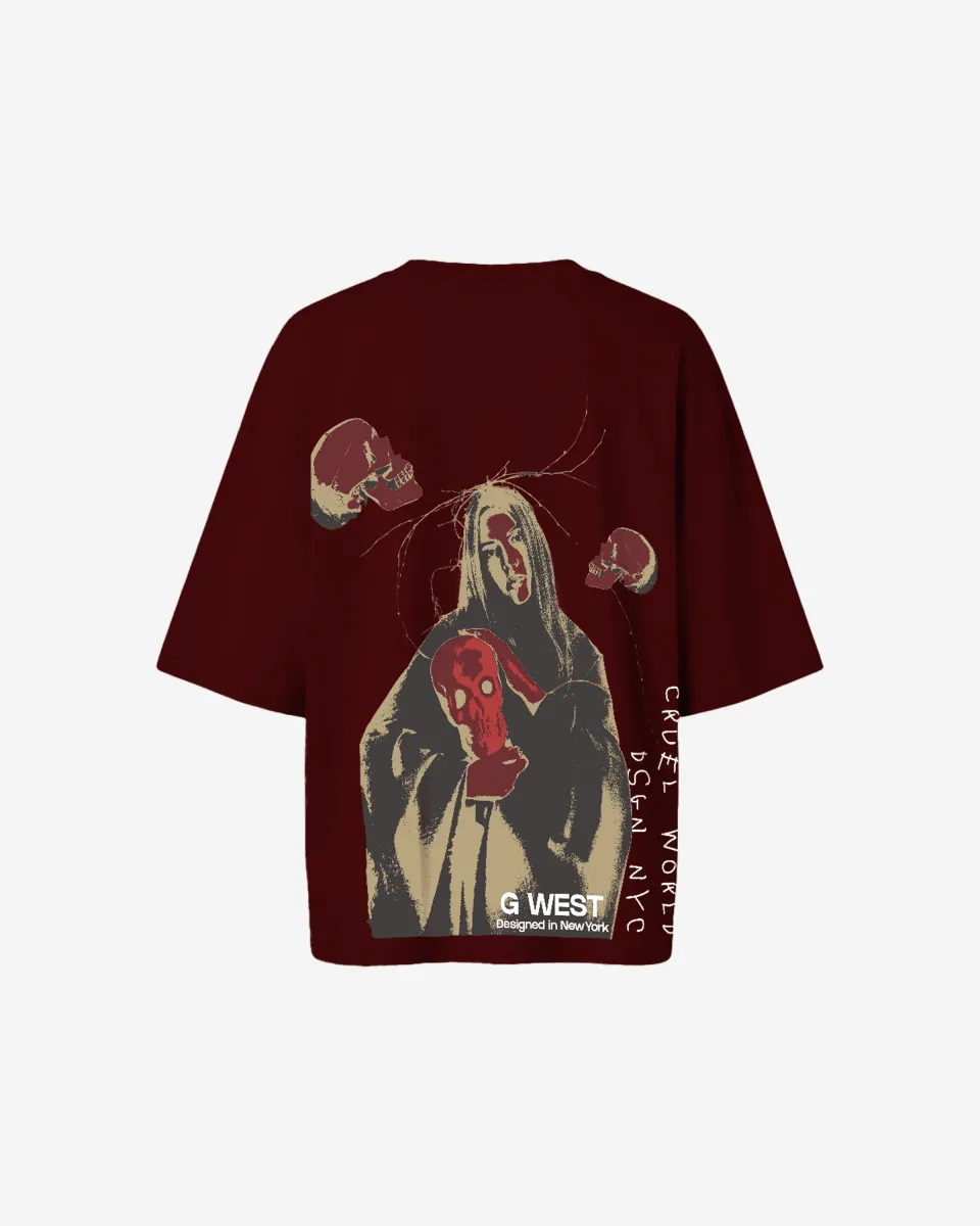G West Oversized Red Skull Tee - Women