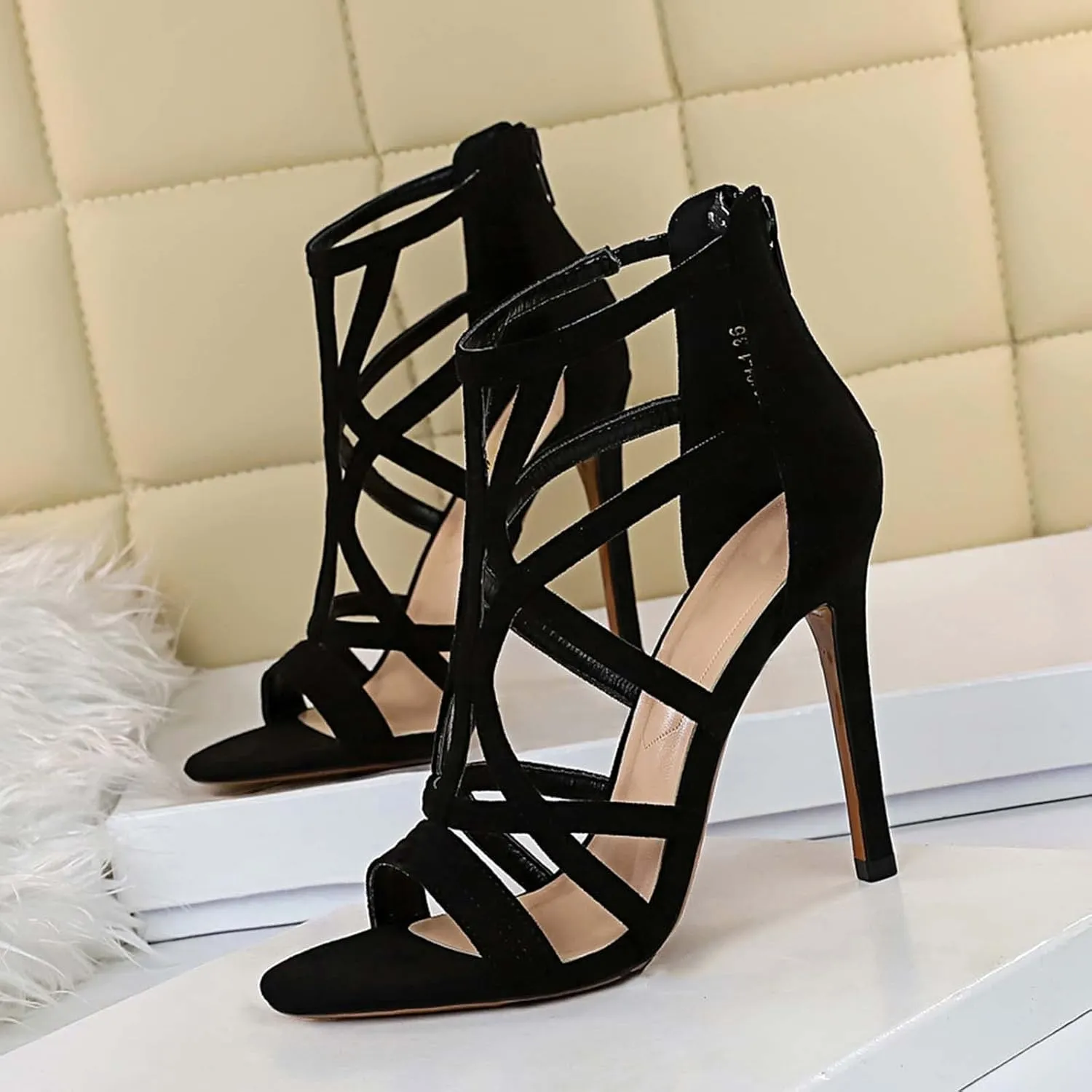 JOEupin Womens Fashion High Heel Sandals Peep Toe Hollow-out Gladiator Stiletto Pumps Dress Shoes with Zip