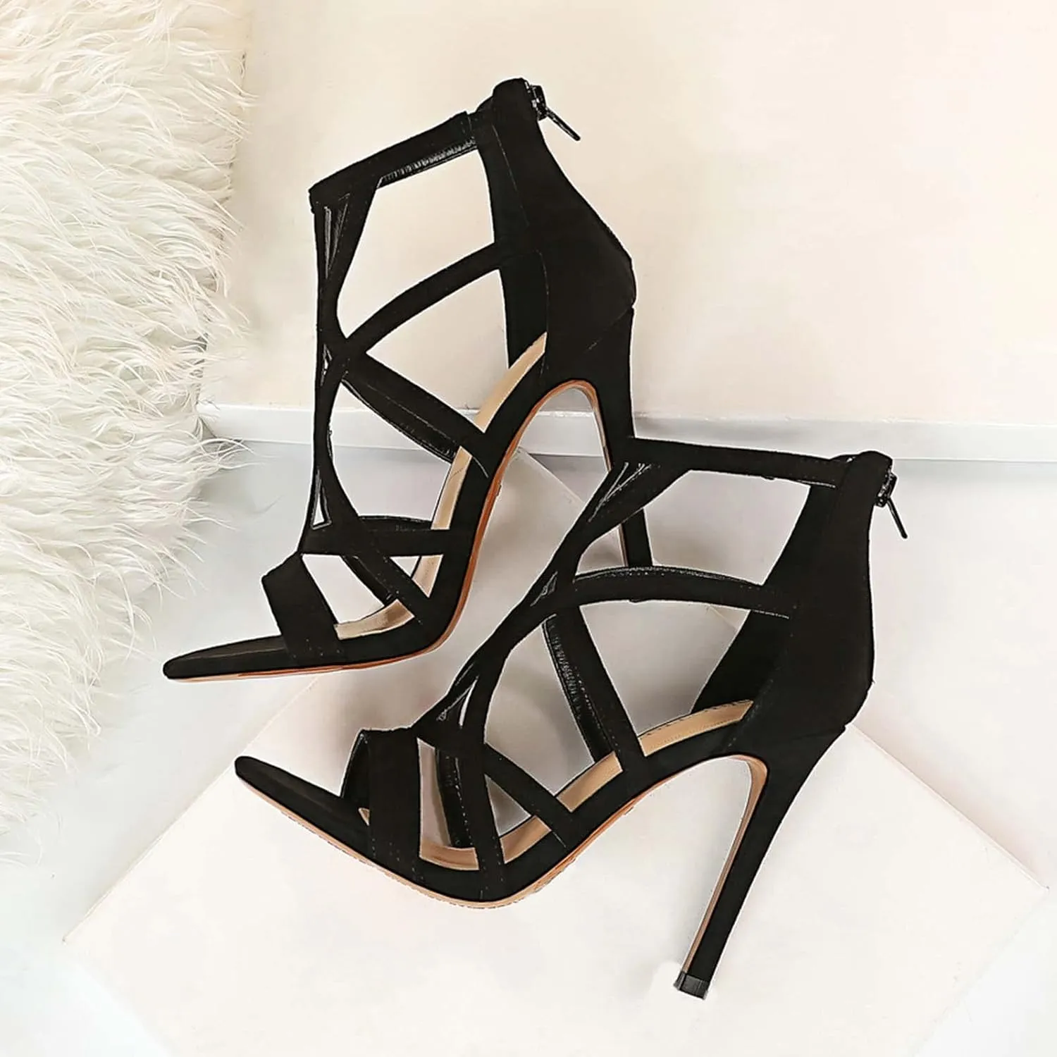 JOEupin Womens Fashion High Heel Sandals Peep Toe Hollow-out Gladiator Stiletto Pumps Dress Shoes with Zip