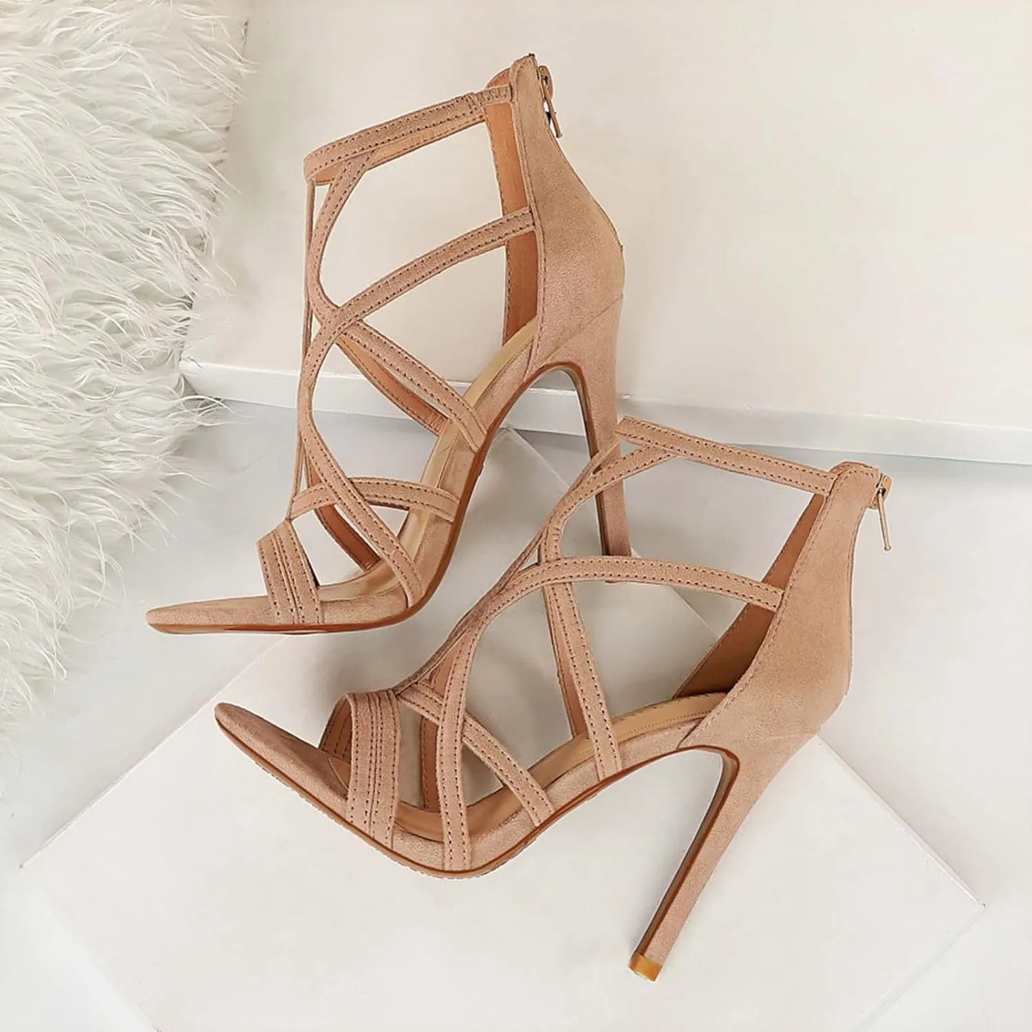 JOEupin Womens Fashion High Heel Sandals Peep Toe Hollow-out Gladiator Stiletto Pumps Dress Shoes with Zip