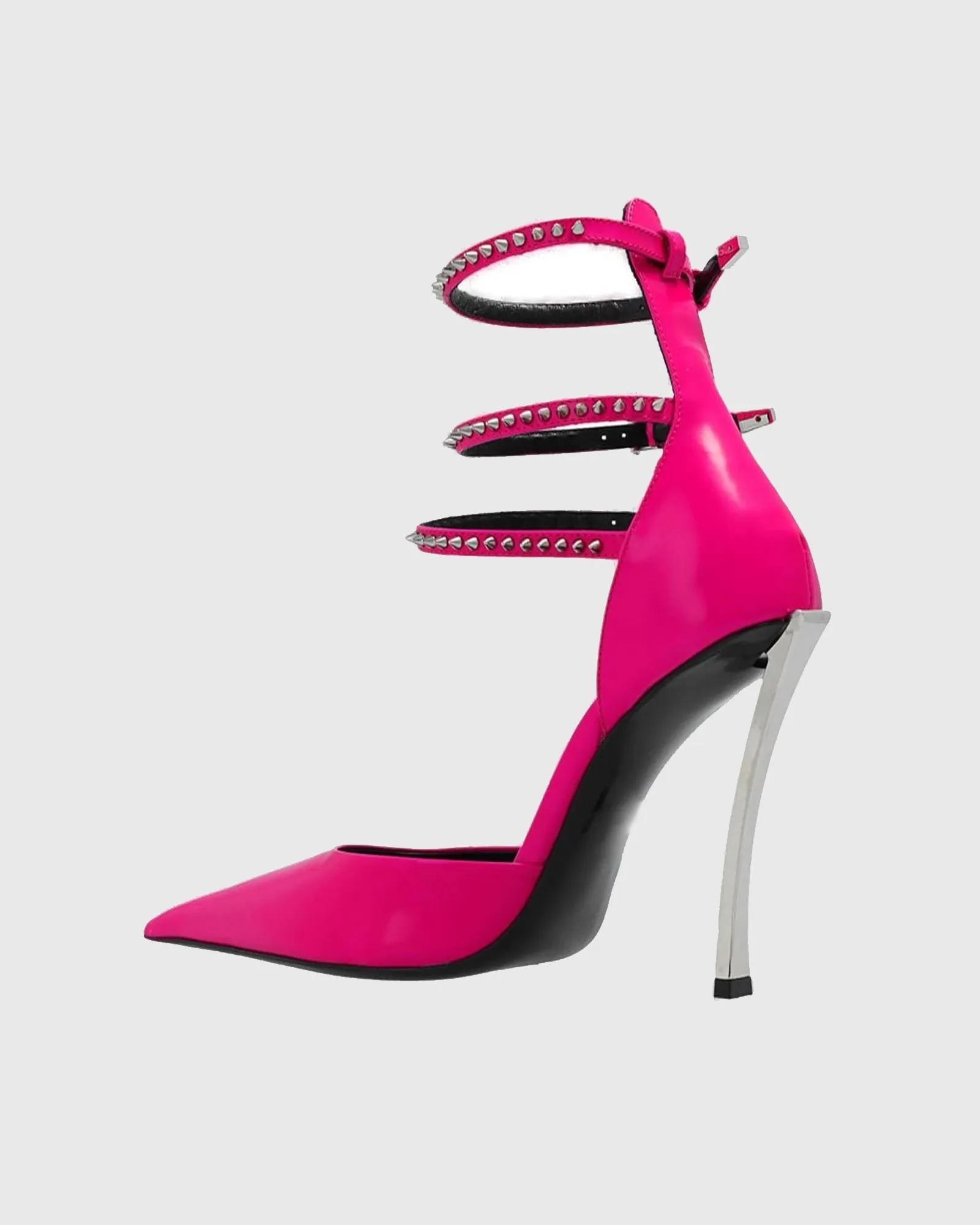 Lilla Leather Rivet Ankle Strap Flared Heels In Pink