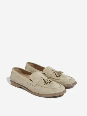 LUNA BLU Ivory Faux-Suede Tassel-Design Loafers