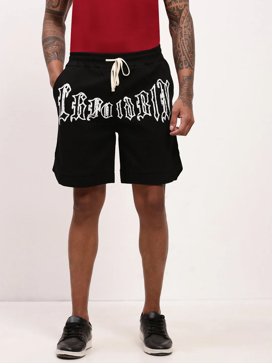 Men Black Graphic Printed Cotton Shorts