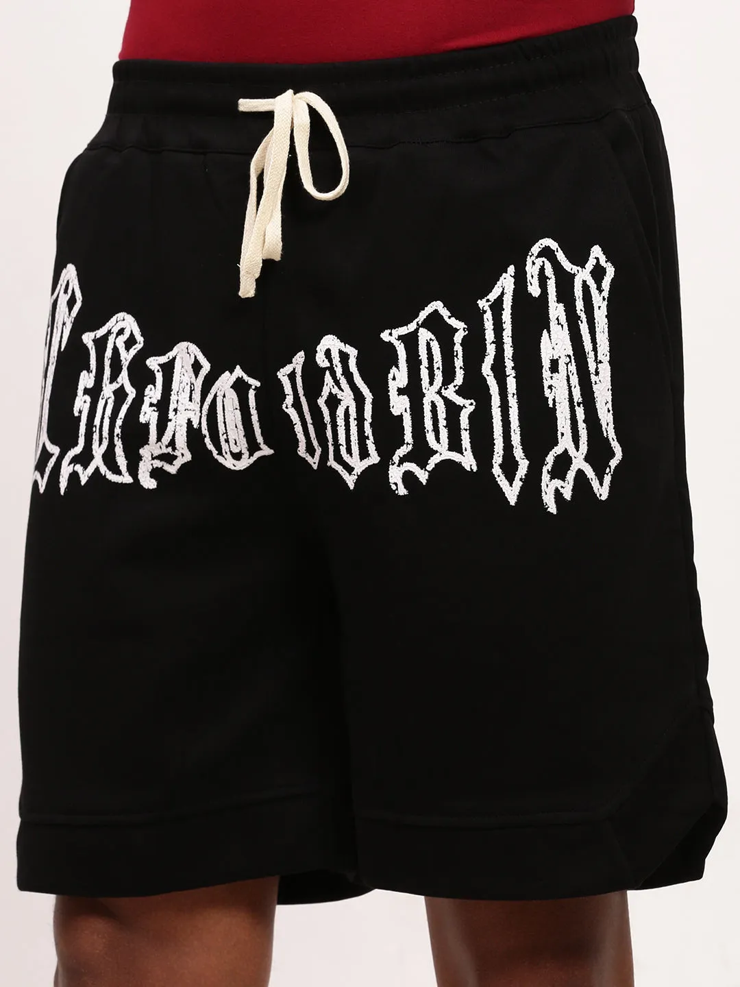 Men Black Graphic Printed Cotton Shorts