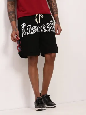 Men Black Graphic Printed Cotton Shorts