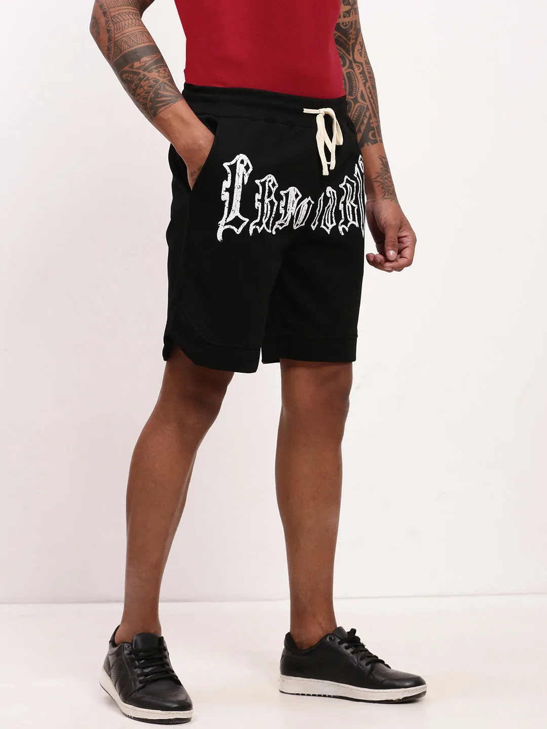 Men Black Graphic Printed Cotton Shorts