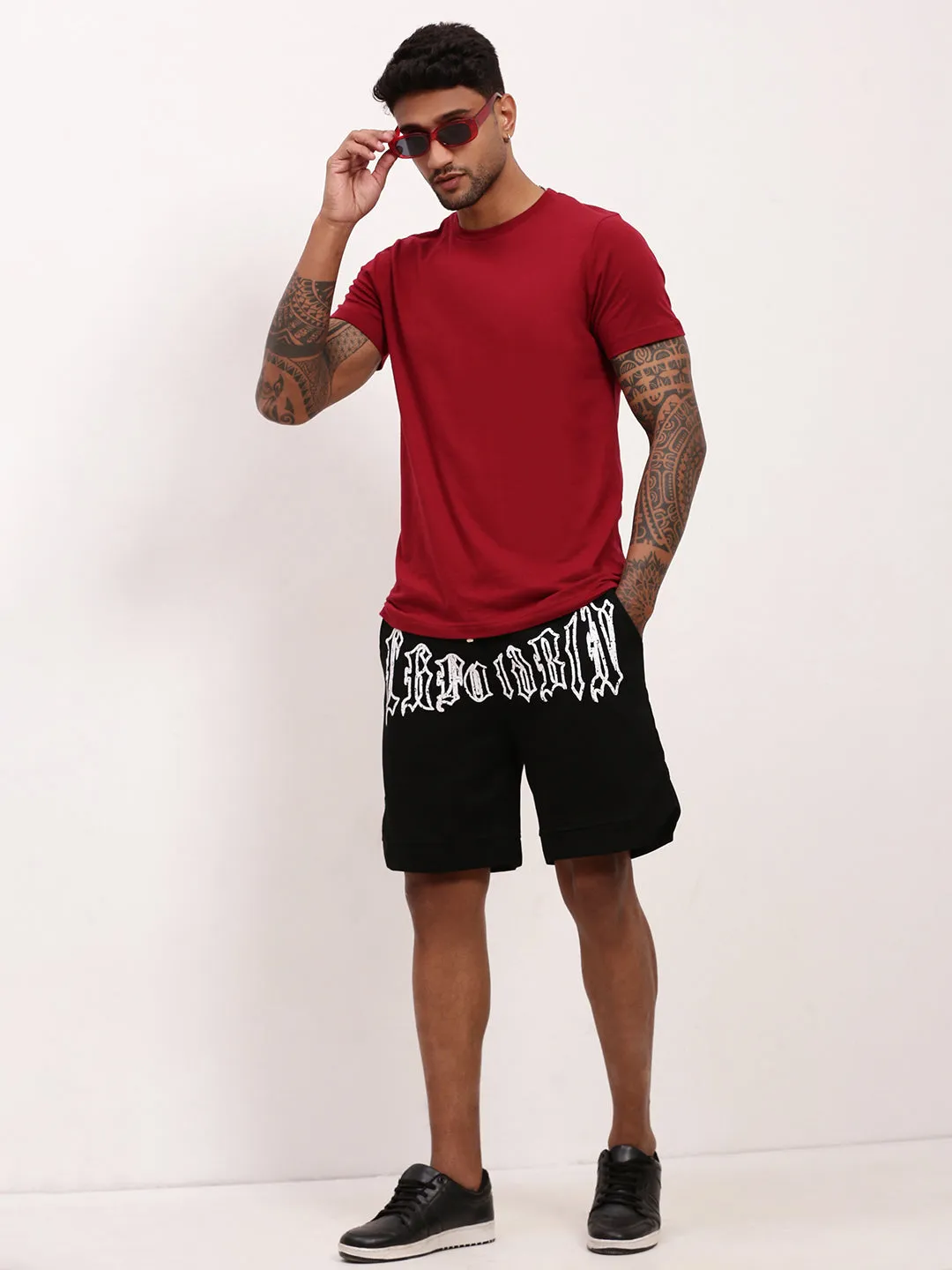 Men Black Graphic Printed Cotton Shorts