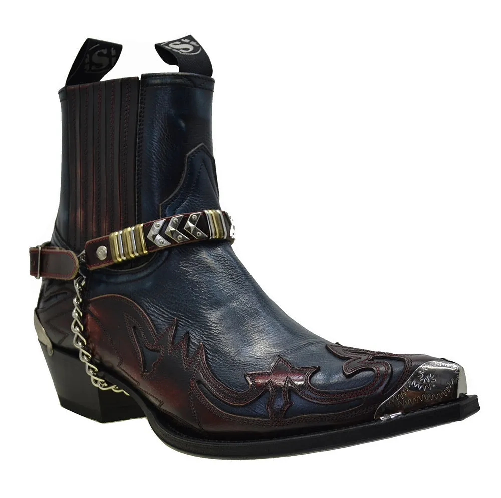 Men's Cowboy Boots Sendra 4660 Harness Red Blue Leather Cuban Heel