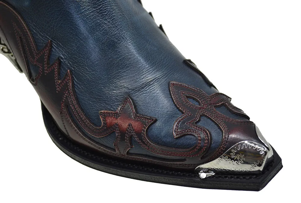Men's Cowboy Boots Sendra 4660 Harness Red Blue Leather Cuban Heel