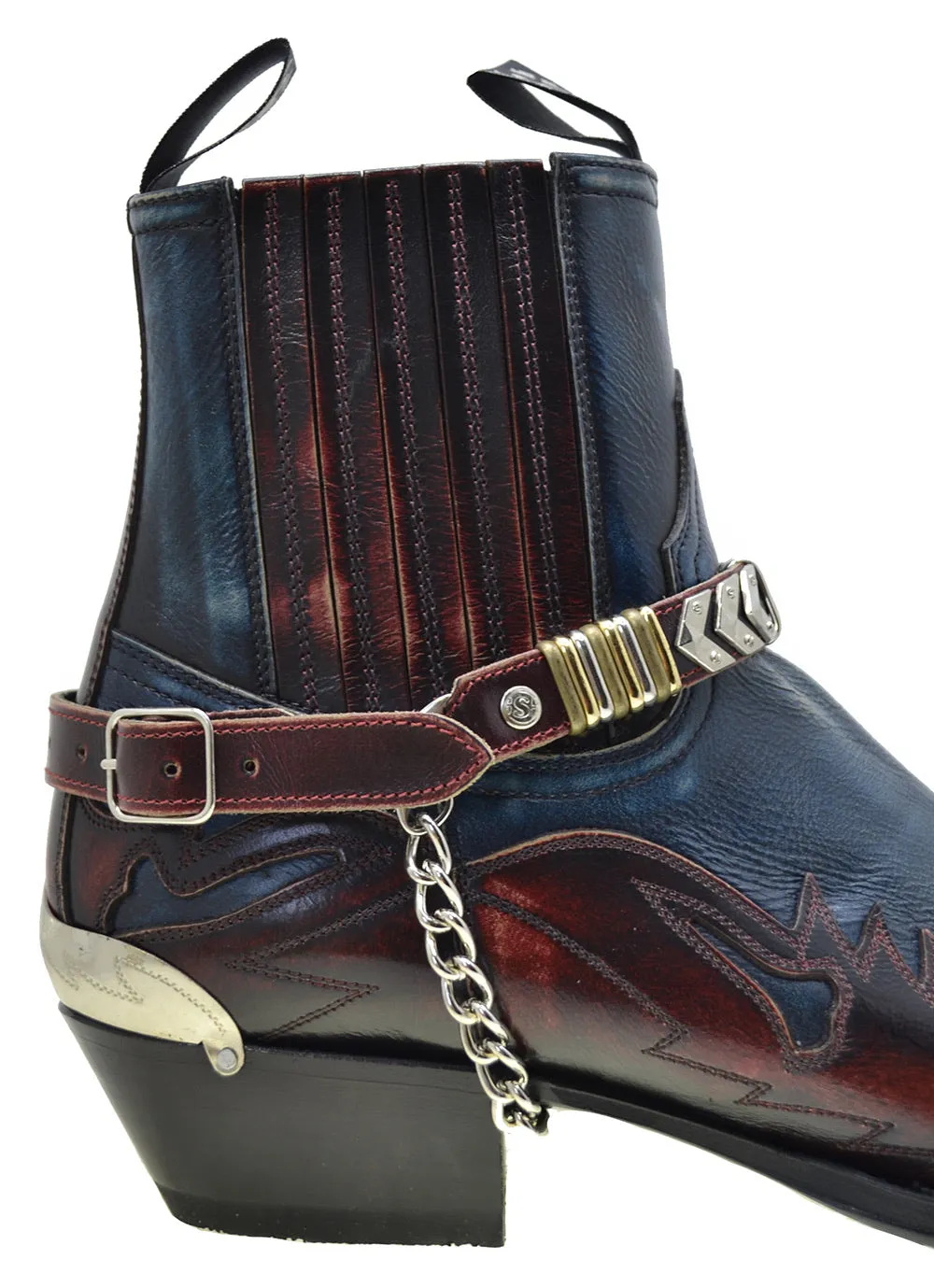 Men's Cowboy Boots Sendra 4660 Harness Red Blue Leather Cuban Heel