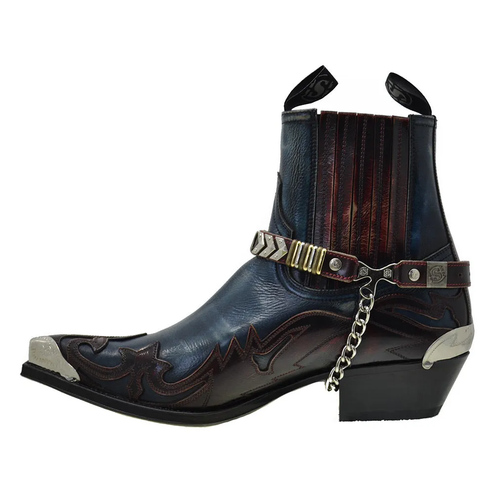 Men's Cowboy Boots Sendra 4660 Harness Red Blue Leather Cuban Heel