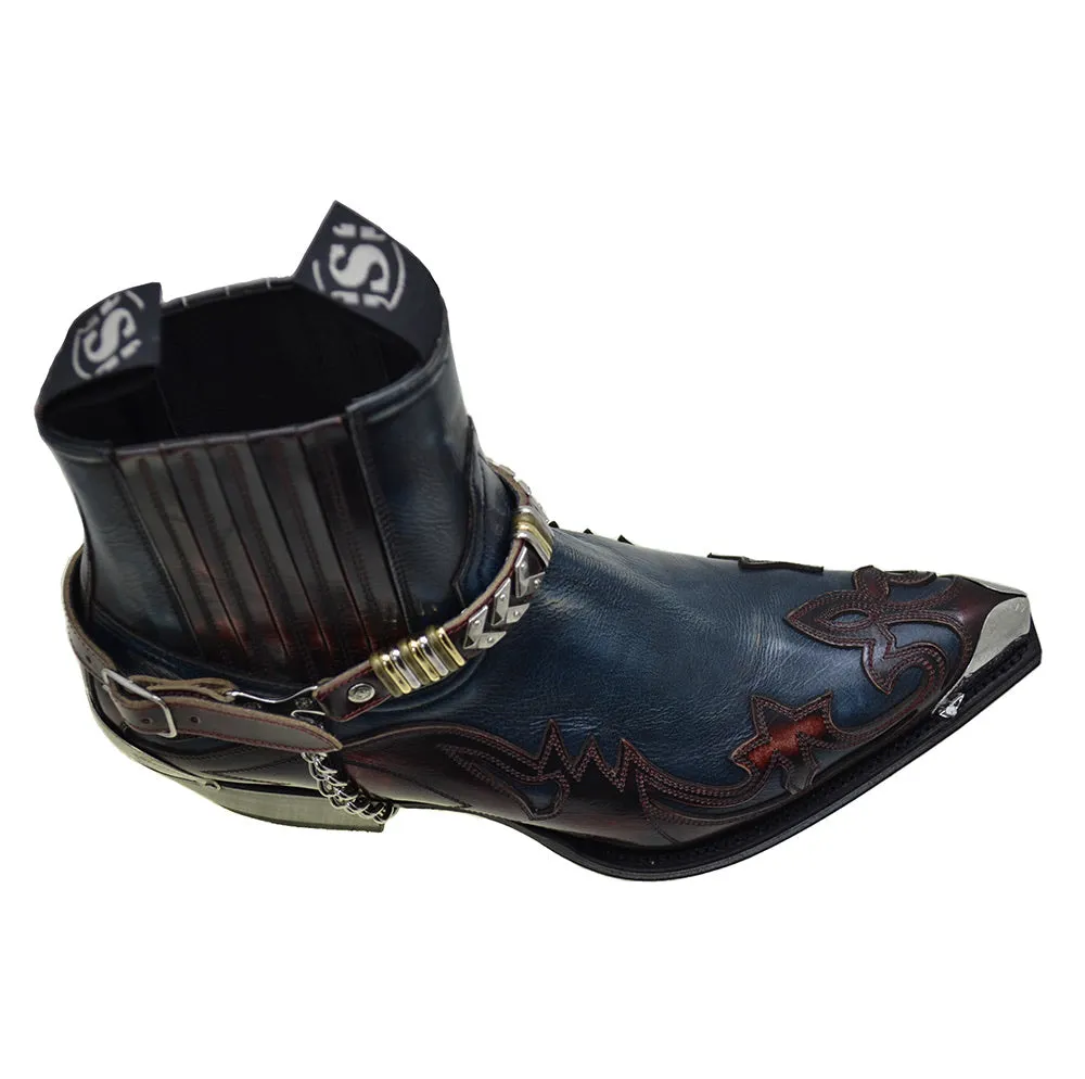 Men's Cowboy Boots Sendra 4660 Harness Red Blue Leather Cuban Heel