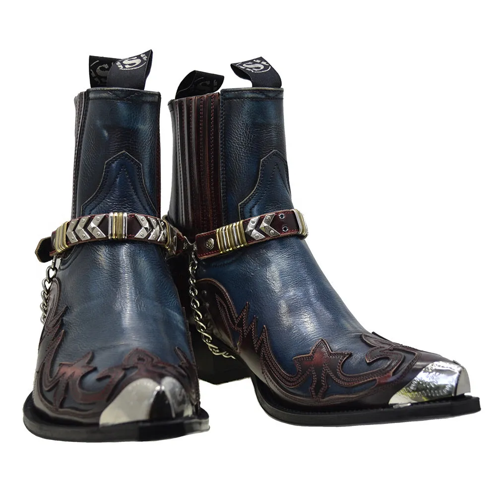 Men's Cowboy Boots Sendra 4660 Harness Red Blue Leather Cuban Heel