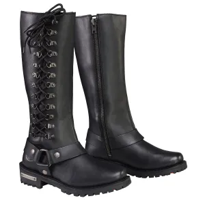 Milwaukee Leather MBL9365W Womens Wide Width Black Leather Classic Harness 14-inch Square Toe Motorcycle Boots