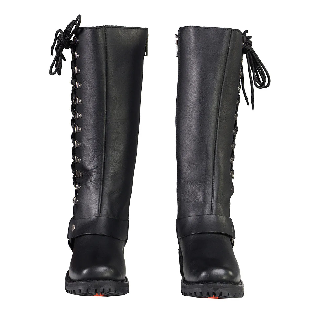 Milwaukee Leather MBL9365W Womens Wide Width Black Leather Classic Harness 14-inch Square Toe Motorcycle Boots