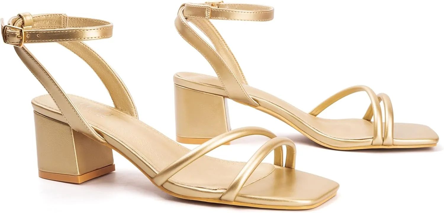 MUSSHOE Block Heeled Prom Heels Sandals for Women Chunky Square Open Toe Strappy High Heels Ankle Buckle Sandals Party Wedding Bridal Dress Shoes