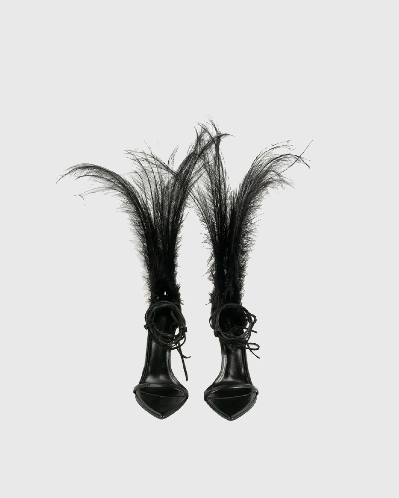 Oliva Feather Lace Up Sandals In Black