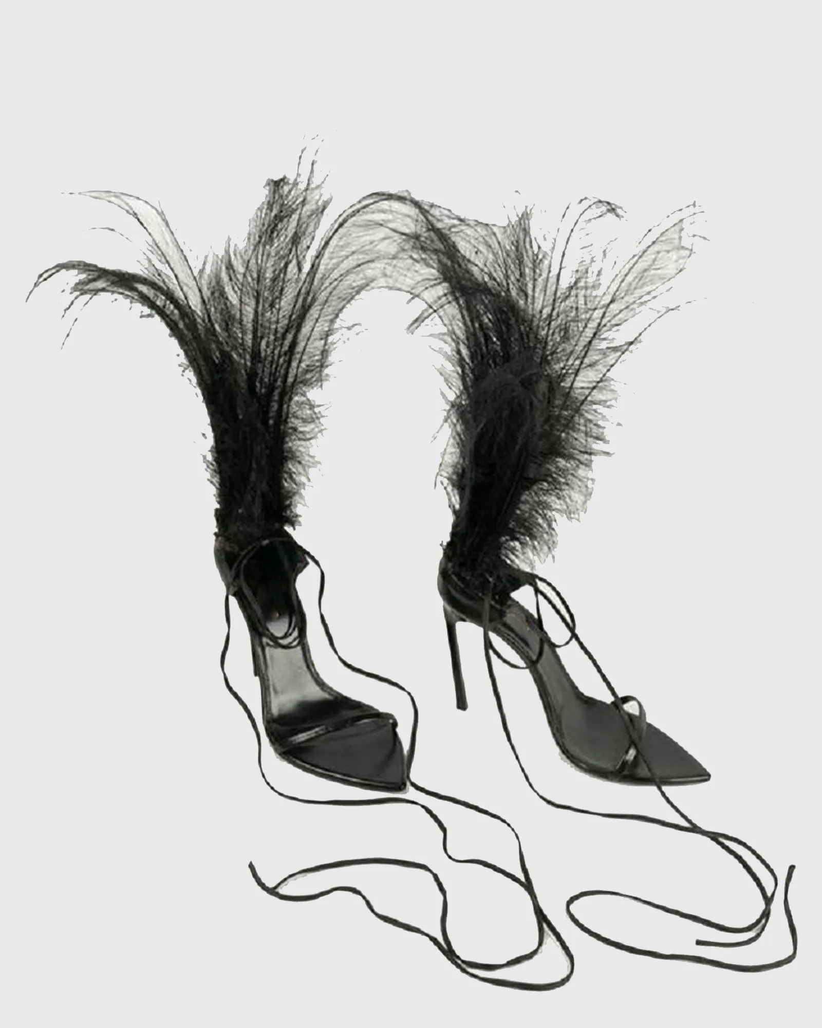 Oliva Feather Lace Up Sandals In Black