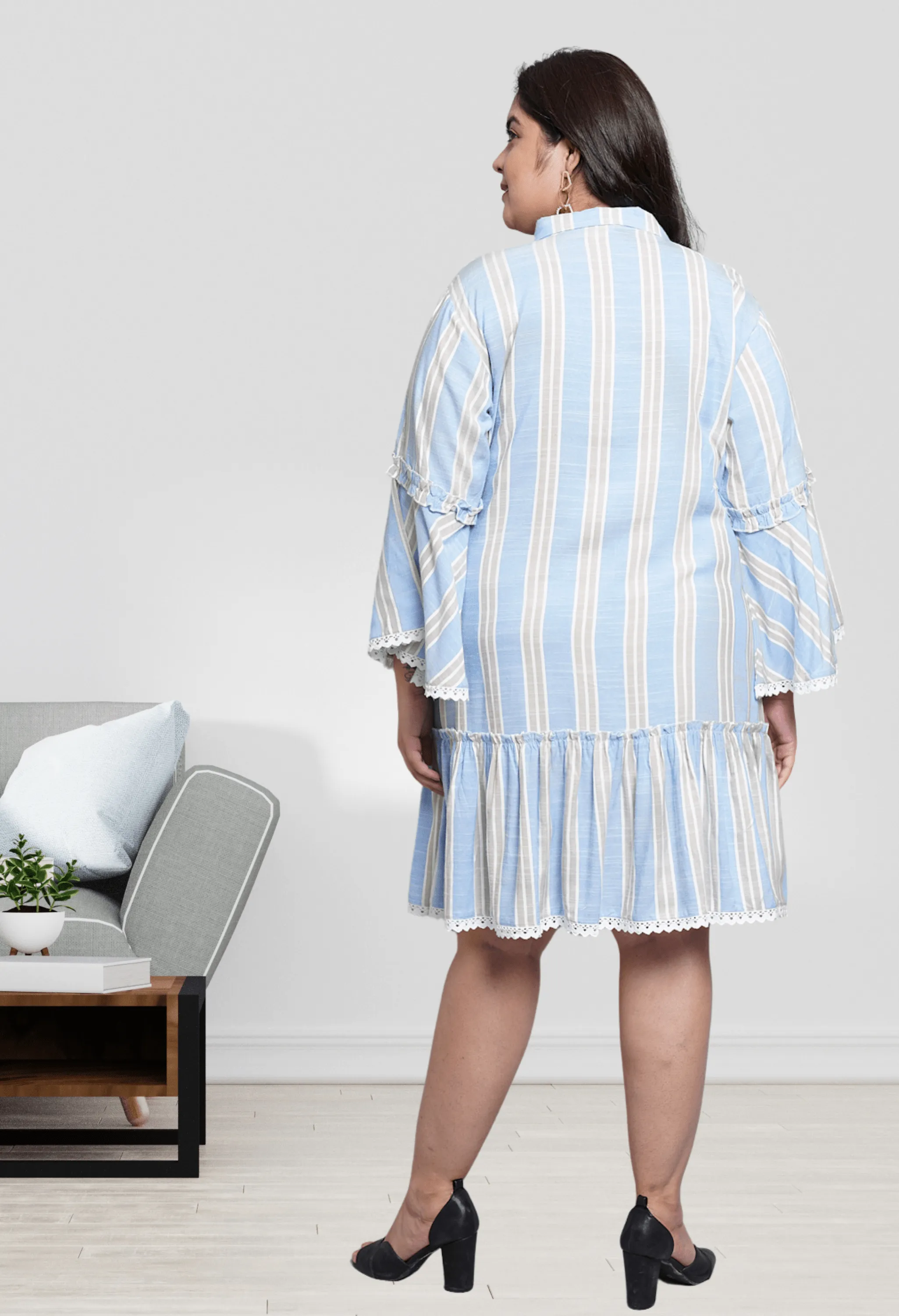 Plus Size Plus Size Blue Striped A line Dress